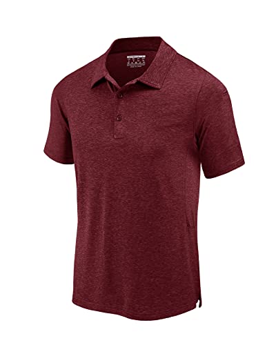 KEFITEVD Golf Polo Herren Atmungsaktiv Leicht Sportshirt mit Kragen Wandershirt Dünn Outdoorbekleidung Männer Meliert Weinrot M von KEFITEVD