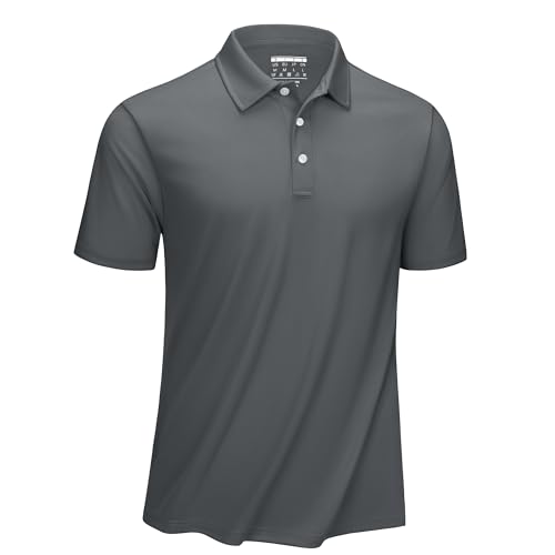 KEFITEVD Golf Poloshirt Herren Kurzarm Atmungsaktiv Shirt Leicht Funktions Oberteil mit Brillenhalter Knopfleiste Militär Tshirt für Frühling Sommer Herbst Dunkelgrau 3XL von KEFITEVD