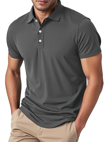 KEFITEVD Poloshirt Herren Kurzarm Knopfleiste Shirt Frühling Funktionsshirt mit Kragen Outdoor Golf Hemd Dunkelgrau L von KEFITEVD