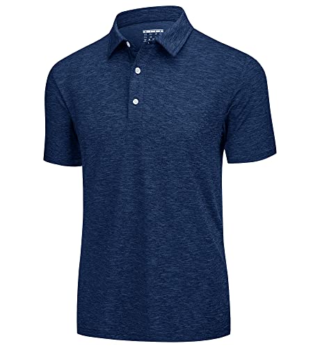 KEFITEVD Golf Poloshirt Herren Leicht Kurzarm Sommershirt Atmungsaktiv Schnelltrocknend Sportoberteil Frühling Freizeit Polo Tshirt Outdoor Meliert Dunkelblau S von KEFITEVD