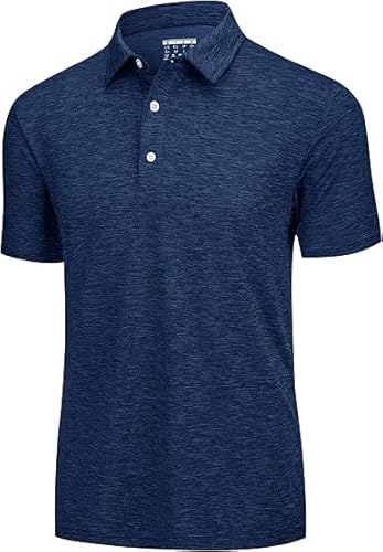 KEFITEVD Golf Poloshirt Herren Leicht Kurzarm Sommershirt Atmungsaktiv Schnelltrocknend Sportoberteil Frühling Freizeit Polo Tshirt Outdoor Meliert Dunkelblau XXL von KEFITEVD