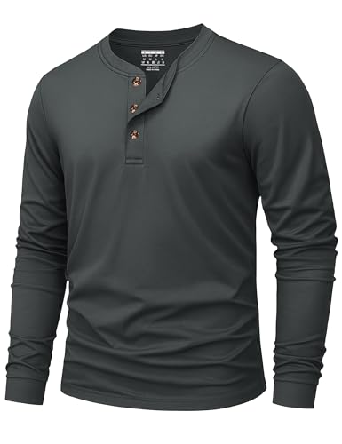 KEFITEVD Henley Herren Langarmhemd 3 Knopf Baumwolle lässig Frühling Übergang T-Shirt Dunkelgrau M von KEFITEVD