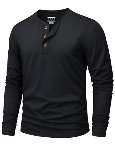 KEFITEVD Henley Shirt Herren Langarm Basic Baumwolle T-Shirt Arbeits Tshirt mit V Ausschnitt Schwarz 2XL von KEFITEVD