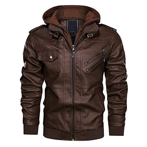 KEFITEVD Herbstjacke Herrenjacke Kunst-Lederjacke Herren Biker Winter Jacke Warm PU Leder Winterjacke Basic Pilotenjacke Militär Cargo Jacke Männer Braun M von KEFITEVD