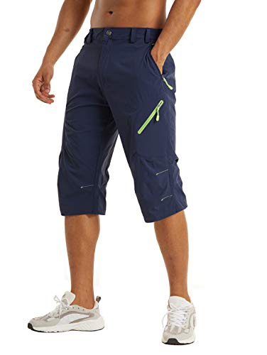 KEFITEVD Herren 3/4 Hose Bermuda Shorts Kurz Cargohose Männer Capri Kletterhose mit Seitlich Tasche Leicht Dünn Sommerhose Rad MTB Shorts Männer Dunkelblau 32 von KEFITEVD