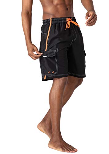 KEFITEVD Herren Badeshorts Seitenstreifen Quick Dry Surfshorts mit Kontrastfarben Kordelzug Badehose Casual Strandshorts 4 Taschen Gummibund Schwarz S von KEFITEVD