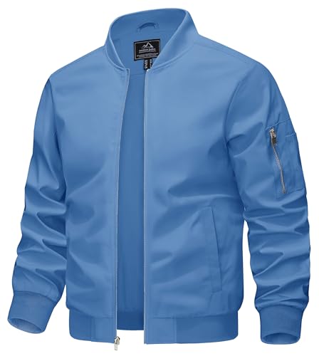 KEFITEVD Herren Blouson Jacke Leichte Sommer Jacke Cargo Freizeitjacke mit Innentasche College Jacke Hellblau M von KEFITEVD