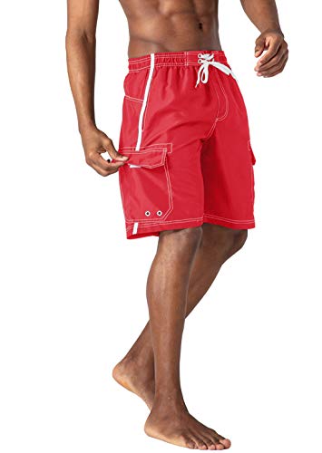 KEFITEVD Herren Boardshorts Kurz Kitesurfing Kanu Badehose Halblang Freizeithose Basic Schwimmen Shorts Innenslip Classic Surfshorts Sommer Hose Rot XL von KEFITEVD