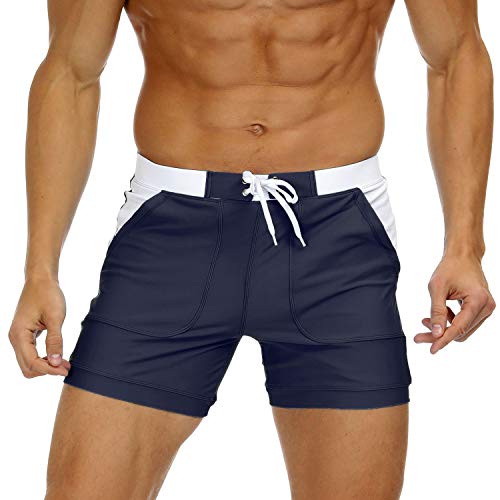 KEFITEVD Herren Boardshorts Netzslip Kurz Hose Schwimmen Slim Fit Strandshorts Casual Sommerhose Schnelltrocknend Nylon Surfshorts Badeurlaub Dunkelblau 34 von KEFITEVD