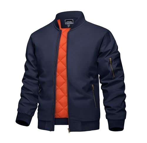 KEFITEVD Herren Bomber Blouson Army Jacke Windbreaker Pilot Jacket US Vintage Fliegerjacke Wattiert Motorradjacke Männer Outdoor Dunkelblau S von KEFITEVD