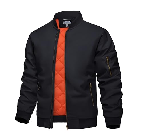 KEFITEVD Herren Bomberjacke Winddichte Steppjacke Winter Casual Sportswear Jacke Schwarze Jacke für Herren Windbreaker Jacken von KEFITEVD