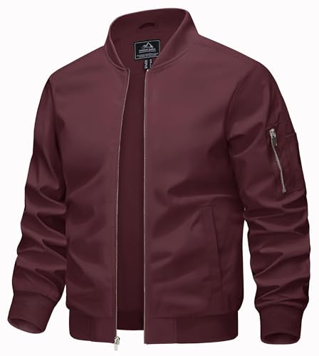KEFITEVD Sommerjacke Herren Leicht Blouson Jacke Sommer Frühling Übergangsjacke mit Stehkragen Männer Military Jacke Weinrot M von KEFITEVD