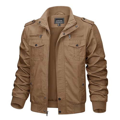 KEFITEVD Herren Jacke Herbst Herrenjacke Bundeswehr Jacke Bomberjacke Männer Übergangsjacke Bomber Blouson Herren Motorradjacke Übergangsjacke Kurz Mantel Khaki 2XL von KEFITEVD