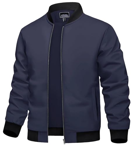 KEFITEVD Herren Casual Bomber Jacke Leichte Bomber Jacke Outdoor Sport Dünne Baseball Windbreaker Mantel,Marineblau,3XL von KEFITEVD