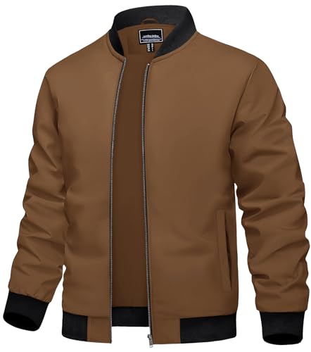 KEFITEVD Herren Casual Bomberjacke Leichte Bomberjacke Outdoor Sport Dünne Baseball Windbreaker Mantel,Braun,L von KEFITEVD