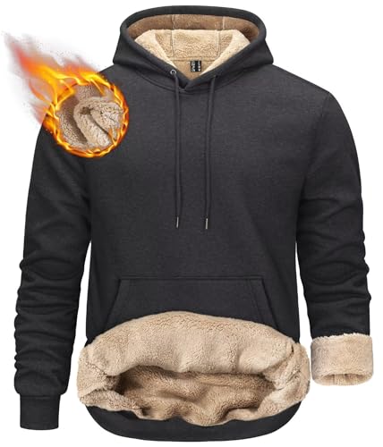 KEFITEVD Herren Fleece Pullover Sweatshirt für Männer Sherpa gefüttert Sweatshirts für Männer Warme Sportliche Pullover Workout Hoodies von KEFITEVD