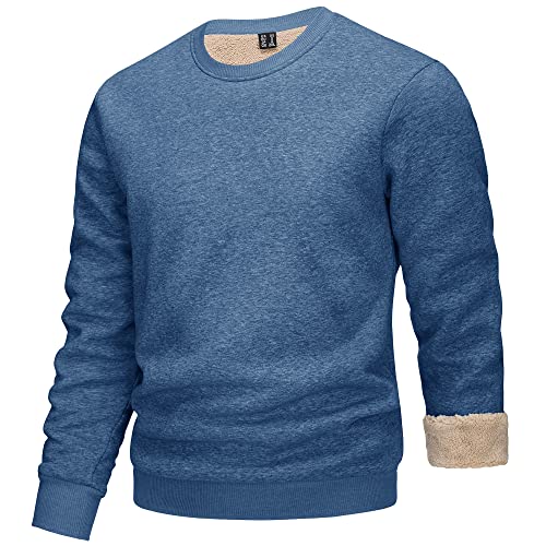 KEFITEVD Herren Fleece Pullover Winter Sweatshirt Rundhals Freizeit Fleecepullover Herrenpullover Arbeitspullover Dunkelblau von KEFITEVD