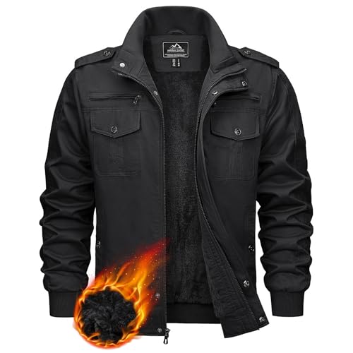 KEFITEVD Herren Fleecejacke Sherpa Gefüttert Fliegerjacke Warme Winterjacke Feldjacke Retro Jeansjacke Winter Männer Thermo Jacke Schwarz S von KEFITEVD