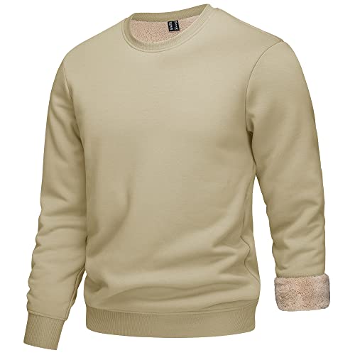 KEFITEVD Herren Fleecepullover Winter Pullover Warm Sweatshirt Sweater Pulli Fleecefutter Warmer Winterpullover Khaki von KEFITEVD