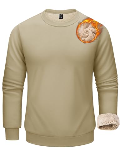 KEFITEVD Herren Fleecepullover Winter Pullover Warm Sweatshirt Sweater Pulli Fleecefutter Warmer Winterpullover Khaki von KEFITEVD