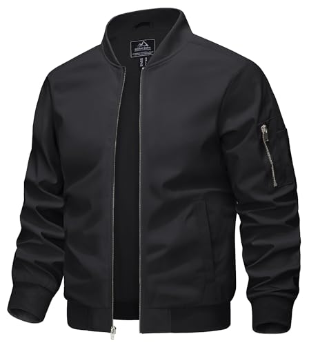 KEFITEVD Übergangsjacke Herren Frühling Sommer Männer Blouson Jacke mit Reißverschluss Taschen College Jacke Leichte Herrenjacke Schwarz 2XL von KEFITEVD