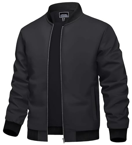 KEFITEVD Herren Frühling Herbst Casual Jacken Leichte Arbeit Bomber Varsity Baseball Jacke Dünne Windjacke,Schwarz,L von KEFITEVD