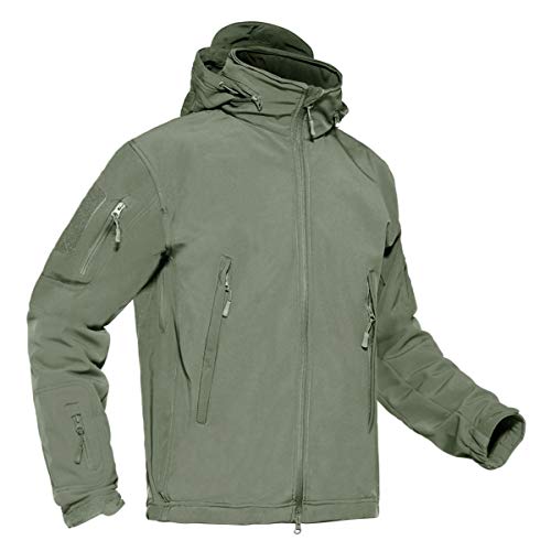 KEFITEVD Herrenjacke Herbst Winter Gefüttert Outdoorjacke Jagdjacke Viele Taschen Army Jacke Herren Softshelljacke Winddicht Fleece Jacke Winterjacke Männer Dunkeloliv 2XL von KEFITEVD