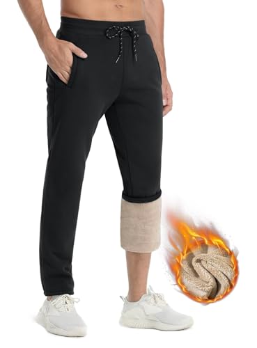 KEFITEVD Herren Jogginghose mit offenem Boden Sherpa gefüttert Jogginghose mit Kordelzug Winter Fleece Jogger von KEFITEVD