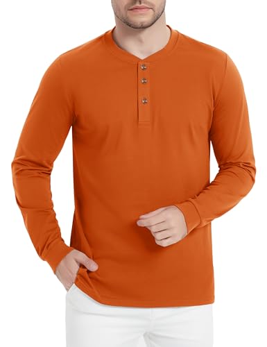 KEFITEVD Herren Langarmshirt mit Henley Kragen 3 Knöpfe Baumwolle Basic Sommer Casual T-Shirt Orange L KEFITEVD Herren Langarmshirt mit Henley Kragen 3 Knöpfe Baumwolle Basic Sommer Casual T-Shirt Orange L von KEFITEVD