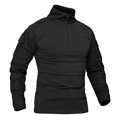 KEFITEVD Herren Militär Shirt Männer Eng Langarmshirt Herbst Sweatshirt Jagdhemd Multicam Oberteil Tactical Shirt mit Klettfläche Paintball Shirt Frühling Schwarz S von KEFITEVD