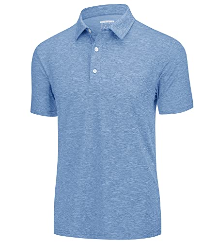 KEFITEVD Herren Poloshirt Schnelltrocknend Sommershirt Stretch Leicht Laufshirt Knopfleiste Atmungsaktiv Sportshirt Kurzarm Dünn Oberteil Meliert Himmelblau 3XL von KEFITEVD