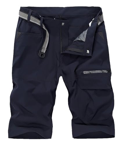 KEFITEVD Kurze Outdoor Hose Herren Wanderhose kurz Sommer Cargo Multi Taschen Schnelltrocknend Marineblau 32 von KEFITEVD