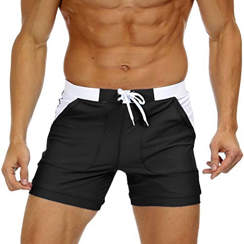 KEFITEVD Herren Schwimmshorts Figurbetont Slim Fit Strandhose mit Taschen Surfshorts Board Quick Dry Stretchbund Shorts Baden Surfer Freizeit Hose Schwarz 40 von KEFITEVD