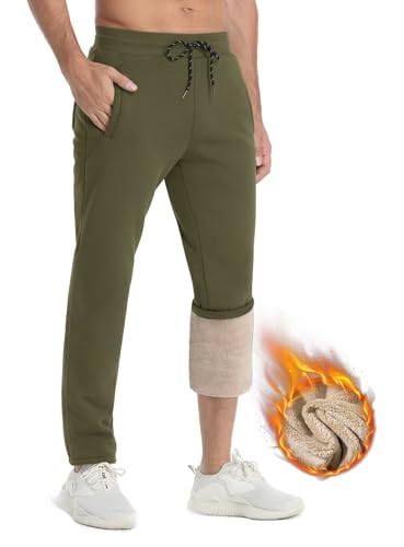 KEFITEVD Herren Sherpa gefütterte Sweatpants Warme Winer Mäntel Offener Boden Fleece Sweatpant Lange Winter Jogger von KEFITEVD