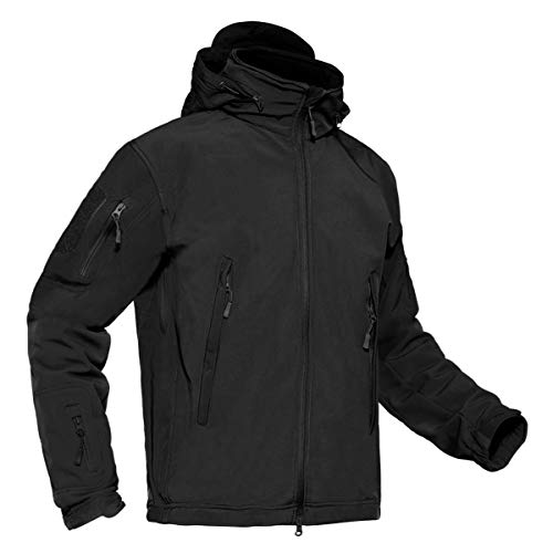 KEFITEVD Softshell Jacke Herren Wasserdicht mit Kapuze Fleece Gefüttert Jacke Winter Warm Winddicht Outdoor Skijacke Männer Funktionsjacke Winterjacke Schwarz 3XL von KEFITEVD