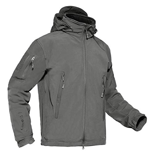 KEFITEVD Softshelljacke Herren Wasserdicht Winddicht Regenjacke Herbst Winter Übergangsjacke Herbstjacke Fleece Funktionsjacke Jagd Angeln Männer Taktisch Jacke Grau M von KEFITEVD