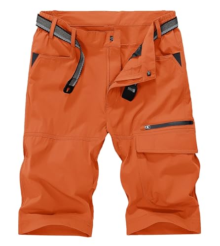 KEFITEVD Kurze Hosen Sommer Kurz Cargo Hose Herren Outdoor Trekking Shorts Arbeitshose Atmungsaktiv Quick Dry Orange 38 von KEFITEVD