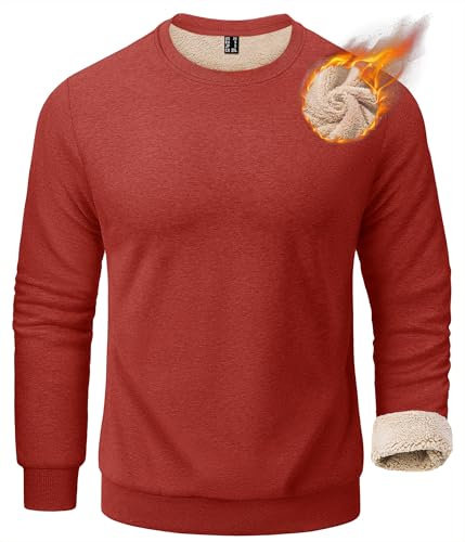 KEFITEVD Herren Sport Pullover Herren Winter Sweatshirt Ohne Kapuze Freizeit Winterpullover Crewneck Fleecepullover Orangerot von KEFITEVD