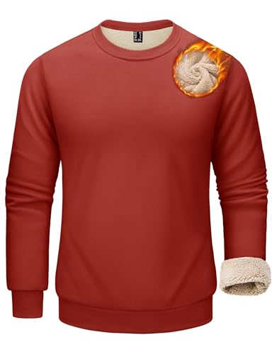 KEFITEVD Herren Sport Pullover Herren Winter Sweatshirt Ohne Kapuze Freizeit Winterpullover Crewneck Fleecepullover Orangerot von KEFITEVD