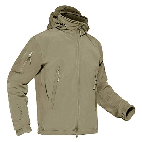 KEFITEVD Übergangsjacke Herren Softshell Jacke Wasserdicht Outdoorjacke Militär Einsatzjacke Gefüttert Wanderjacke Freizeit Angelerjacke Tactical Jacke Männer Khaki 2XL von KEFITEVD