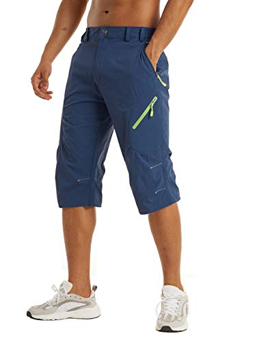 KEFITEVD Herren Wanderhose Kurz Sommer Shorts Atmungsaktiv Trekkinghose 3/4 Hose Cargo Shorts Dreiviertel Outdoorhose Männer Klettern Rad Hose Navy 36 von KEFITEVD