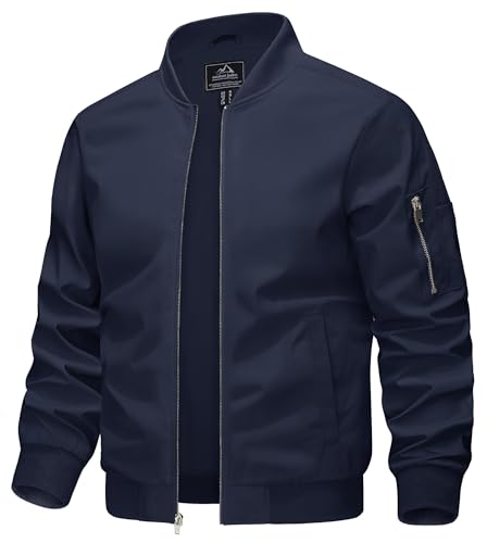 KEFITEVD Leichte Bomberjacke Herren Pilotenjacke Männer Blouson Windjacke Baseball Jacket Fliegerjacke mit Stehkragen Herbstjacke Freizeitjacke Dunkelblau L von KEFITEVD