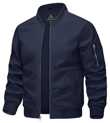 KEFITEVD Leichte Bomberjacke Herren Pilotenjacke Männer Blouson Windjacke Baseball Jacket Fliegerjacke mit Stehkragen Herbstjacke Freizeitjacke Dunkelblau M von KEFITEVD