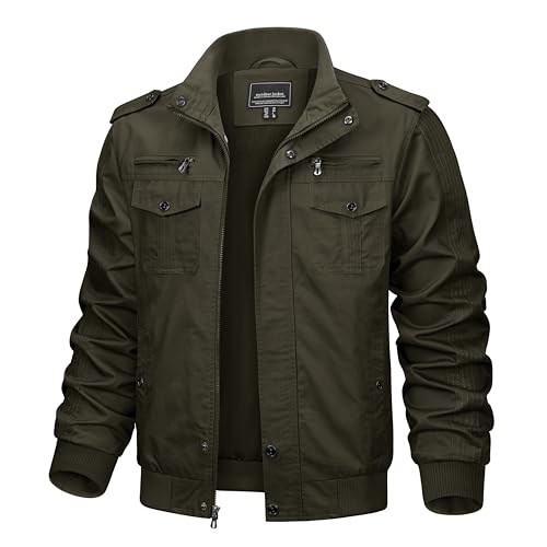 KEFITEVD Übergangsjacke Herren Herbstjacke Herren Militär Jacke Kurz Freizeit Pilotenjacke Herren Blouson Frühling Leicht Jacken Feldjacke Jagd Outdoor Jacke Armeegrün 2XL von KEFITEVD