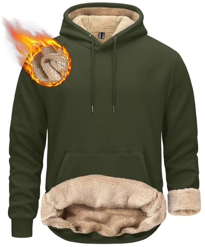 KEFITEVD Herren Winter Pullover Sherpa gefüttert Kapuzen Sweatshirts Thermofleece Pullover Hoodies Winter Dicke Pullover Casual Warm Heavyweight Hoodies von KEFITEVD