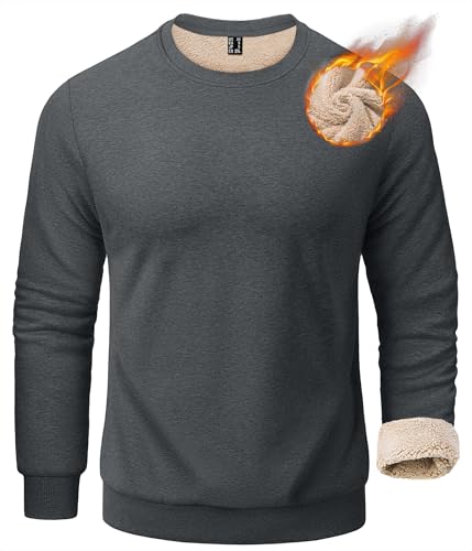 KEFITEVD Herren Winter Pullover Sweatshirt Herren Ohne Kapuze Warmer Fleece Pullover Crewneck Fleecepullover Dunkelgrau von KEFITEVD