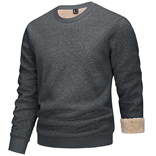 KEFITEVD Herren Winter Pullover Sweatshirt Herren Ohne Kapuze Warmer Fleece Pullover Crewneck Fleecepullover Dunkelgrau von KEFITEVD
