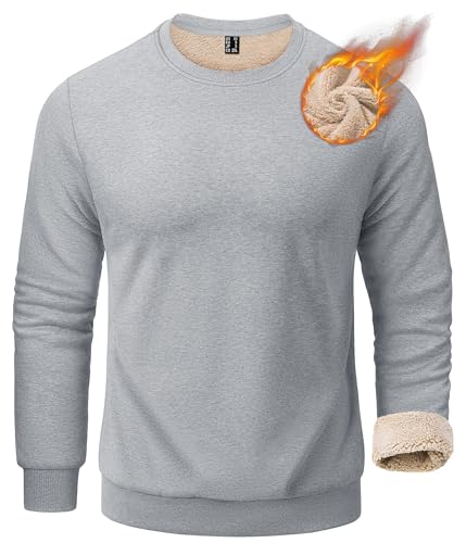 KEFITEVD Herren Winter Sweatshirt Fleece Pullover Sherpa Fleece Thermo Pullover Fleecepullover Rundhalsausschnitt Hellgrau von KEFITEVD