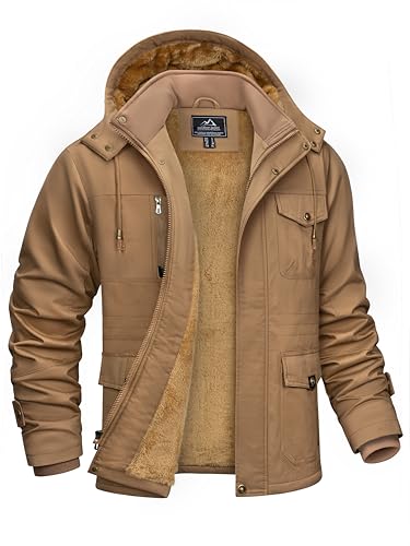 KEFITEVD Herren Winterjacke Gefüttert Übergangsjacke Winter Windschutz Parka Baumwolle Arbeitsjacke US Army Windbreaker Vintage Fliegerjacke Outdoor Atmungsaktiv Jacke Khaki 2XL (Etikett: 6XL) von KEFITEVD
