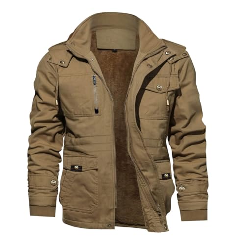 KEFITEVD Herren Winterjacke Gefüttert Übergangsjacke Winter Windschutz Parka Baumwolle Arbeitsjacke US Army Windbreaker Vintage Fliegerjacke Outdoor Atmungsaktiv Jacke Khaki L (Etikett: 4XL) von KEFITEVD